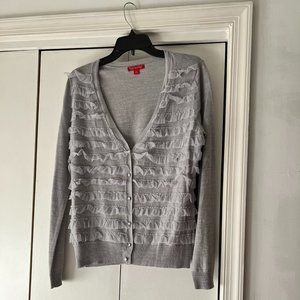 New York & Co Collection Ruffle Front Jeweled Button Cardigan - Light Gray - M